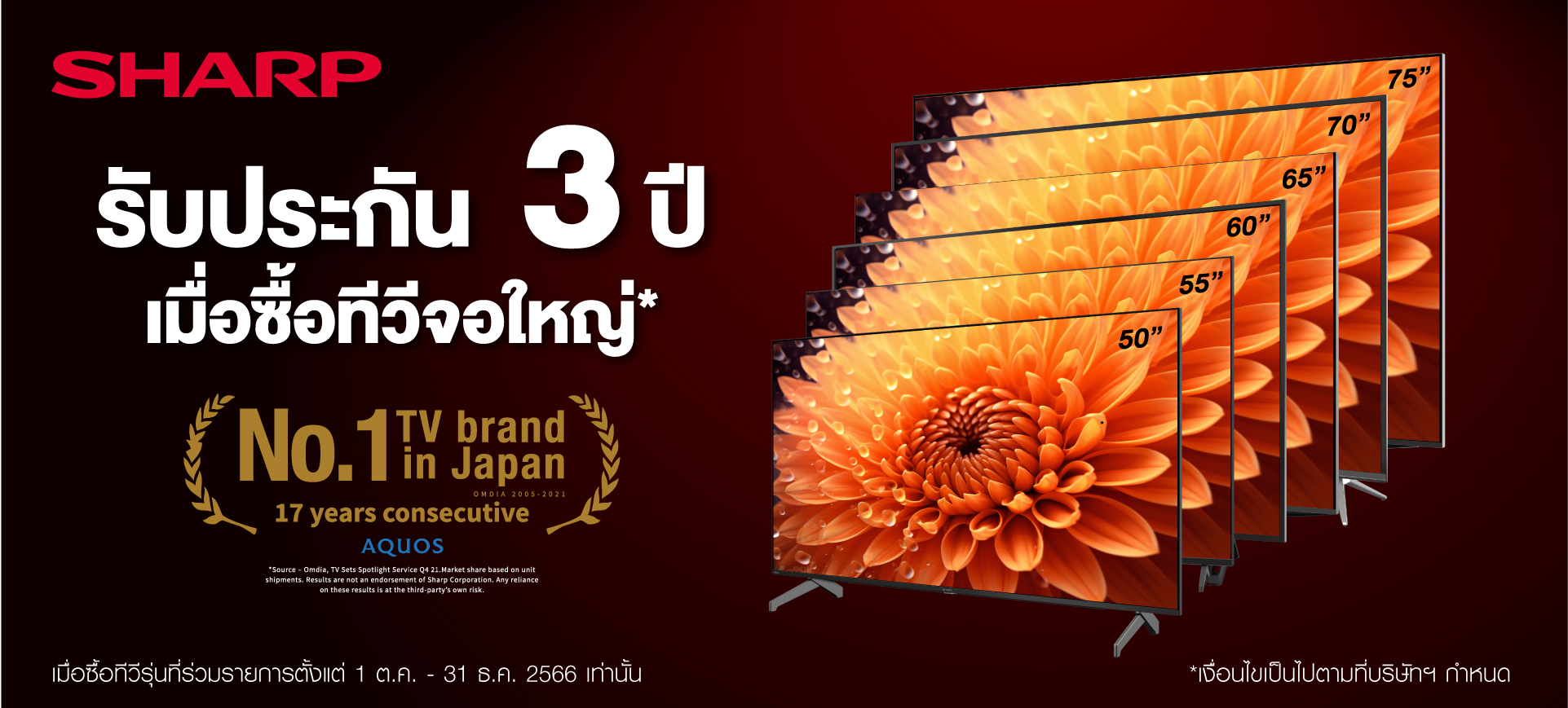 ชาร์ป ทีวี รับประกัน 3 ปี sharp tv 3 years warranty